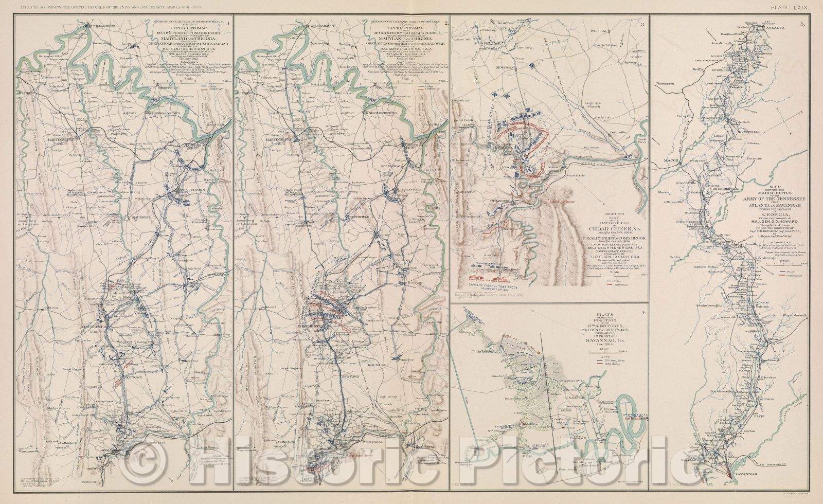 Historic Map : Map showing the route of march of the 2d Division, 15th Army Corps, from November 12th to December 21st, 1864., 1881 , Vintage Wall Art