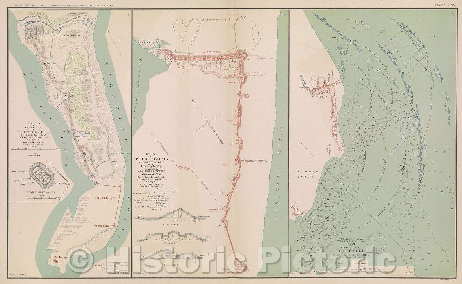 Historic Map : Sketch of vicinity of Fort Fisher., 1865 , Vintage Wall Art