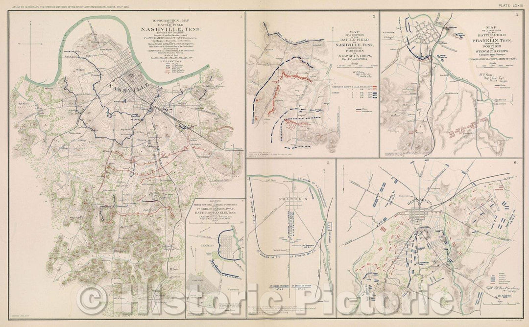 Historic Map : Topographical map of the Battle-Field of Nashville, Tenn. 15th and 16th Dec., 1864., c. 1865 , Vintage Wall Art