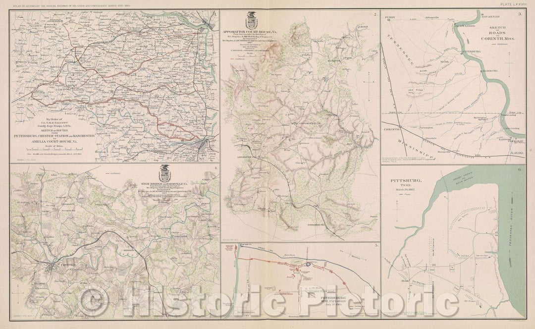 Historic Map : By order of Col. T. M. R. Talcott comdg. engr. troops A. N. VA.  Sketch of routes from Petersburg, Chester Station and Manchester to Amelia Court-Hous, 1867 , Vintage Wall Art