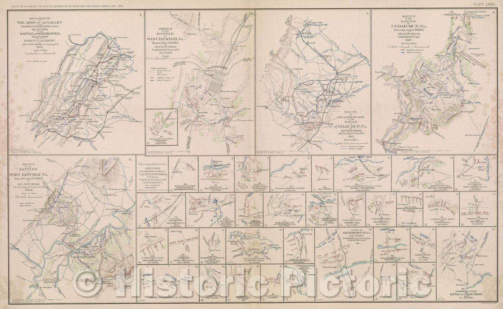 Historic Map : Map of route of the Army of the Valley from Franklin, Pendleton CO., VA., May 15th, 1862, to the Battle of Winchester, May 25th, 1862, 1864 , Vintage Wall Art