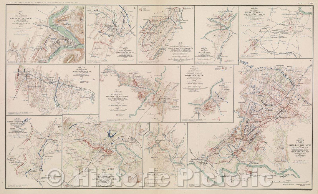 Historic Map : No. 12.  Map of engagement at Harper's Ferry. VA., July 4th, 1864.  To accompany report of Jed. Hotchkiss, Top. Eng. A. V. D., 1865 , Vintage Wall Art