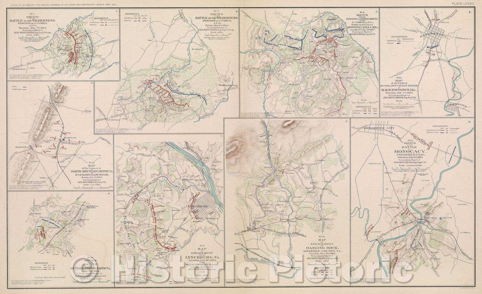 Historic Map : No. 2. Sketch of the Battle of the Wilderness. Positions of 2d Corps, A. N. VA., Thursday, May 5th, 1864. To accompany report of Jed. Hotchkiss, 1865 , Vintage Wall Art
