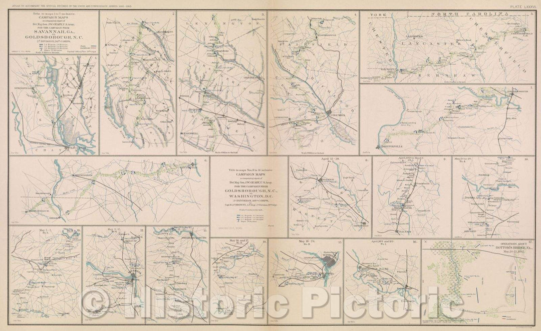 Historic Map : Title to maps 1 to 7 inclusive. Campaign maps accompanying report of Bvt. Maj. Gen. J. W. Geary, U. S. Army, for the campaign from Savannah, GA., 1862 , Vintage Wall Art