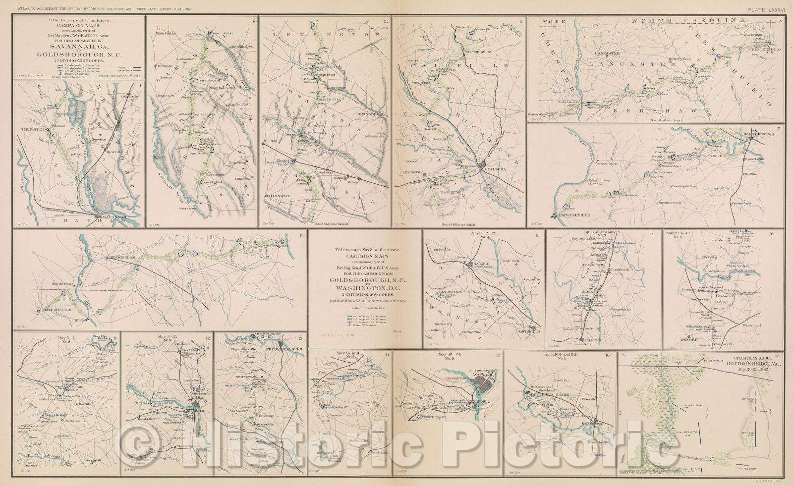 Historic Map : Title to maps 1 to 7 inclusive. Campaign maps accompanying report of Bvt. Maj. Gen. J. W. Geary, U. S. Army, for the campaign from Savannah, GA., 1862 , Vintage Wall Art