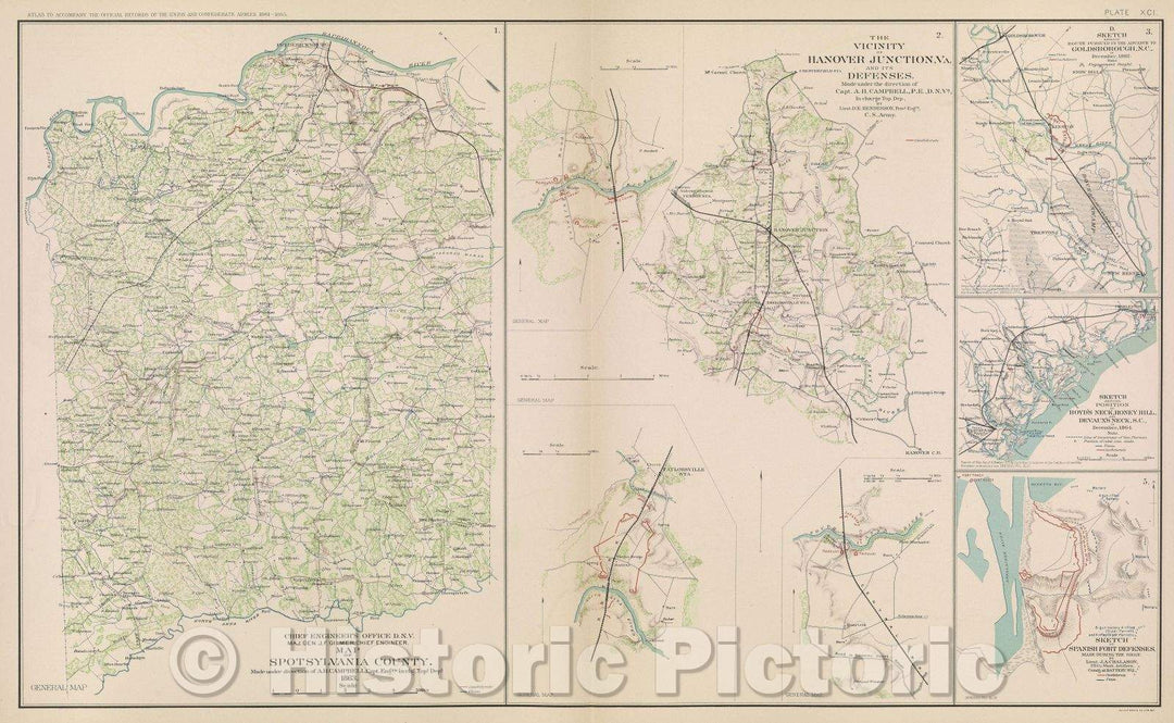 Historic Map : Map of Spotsylvania County., 1864 , Vintage Wall Art