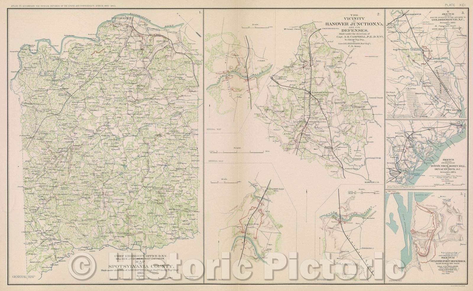 Historic Map : Map of Spotsylvania County., 1864 , Vintage Wall Art