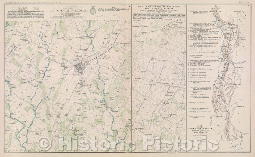 Historic Map : Map of the Battle-Field of Gettysburg., c. 1869 , Vintage Wall Art