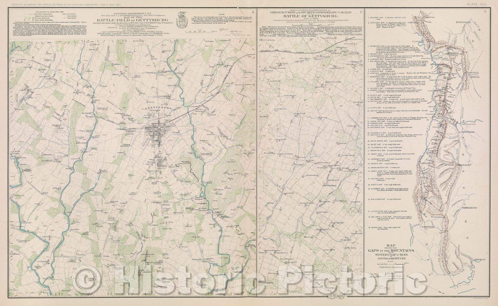 Historic Map : Map of the Battle-Field of Gettysburg., c. 1869 , Vintage Wall Art