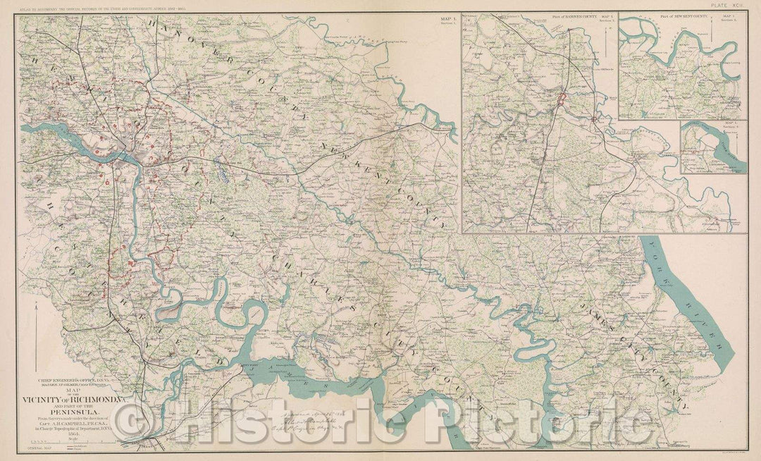 Historic Map : Map of the vicinity of Richmond, VA., and part of the peninsula., 1864 , Vintage Wall Art