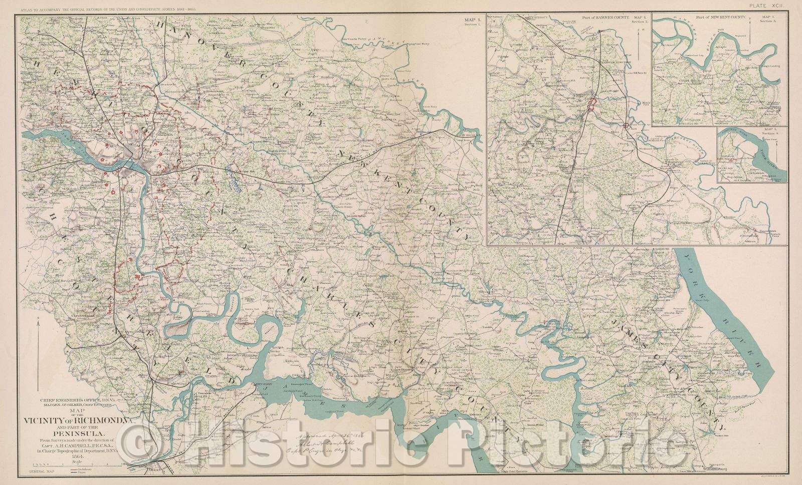 Historic Map : Map of the vicinity of Richmond, VA., and part of the peninsula., 1864 , Vintage Wall Art