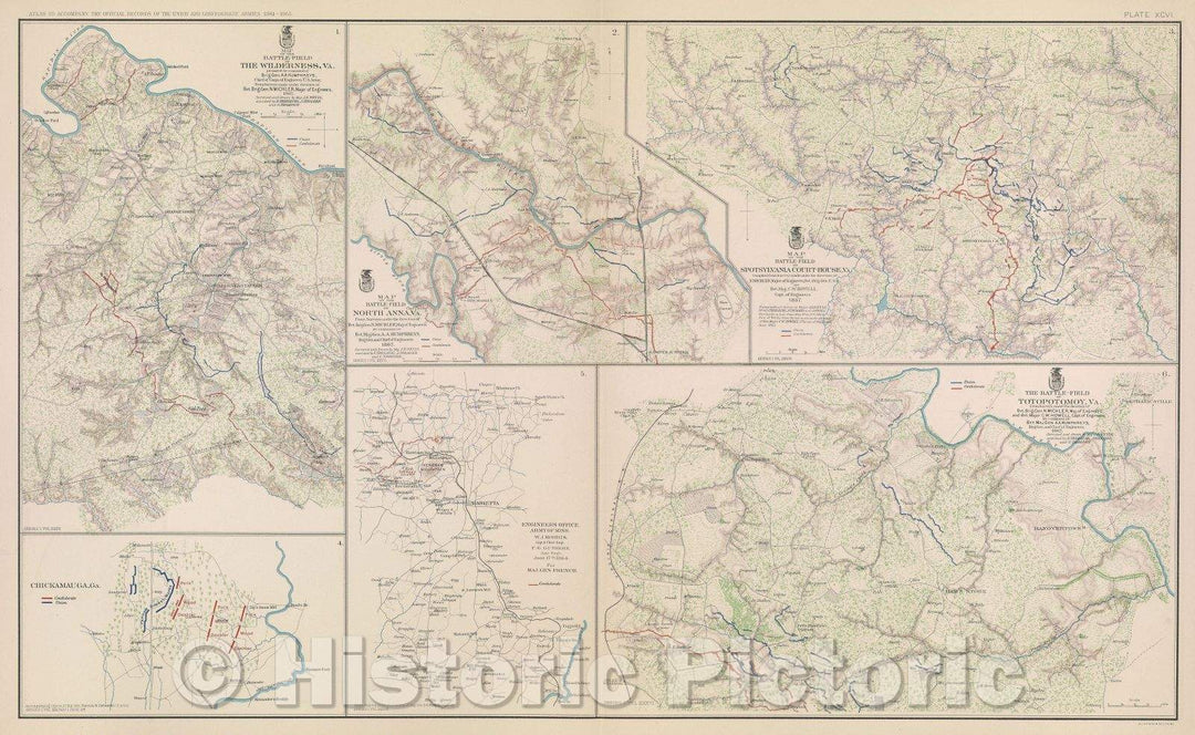 Historic Map : Map of the Battle-Field of The Wilderness, VA., 1867 , Vintage Wall Art