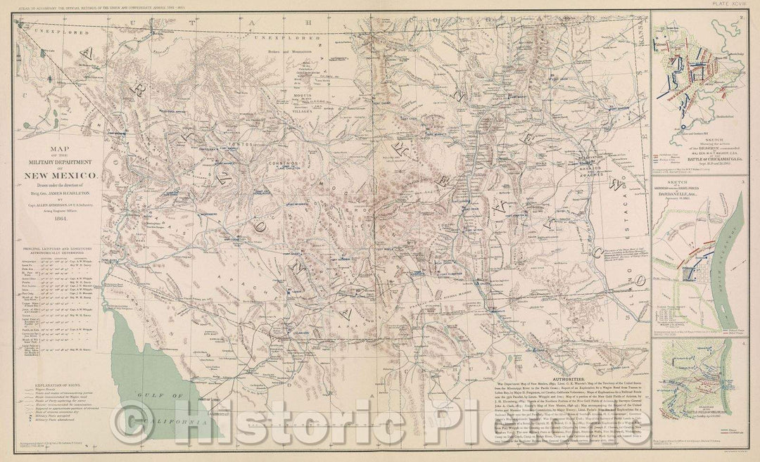 Historic Map : Map of the Military Department of New Mexico., 1865 , Vintage Wall Art