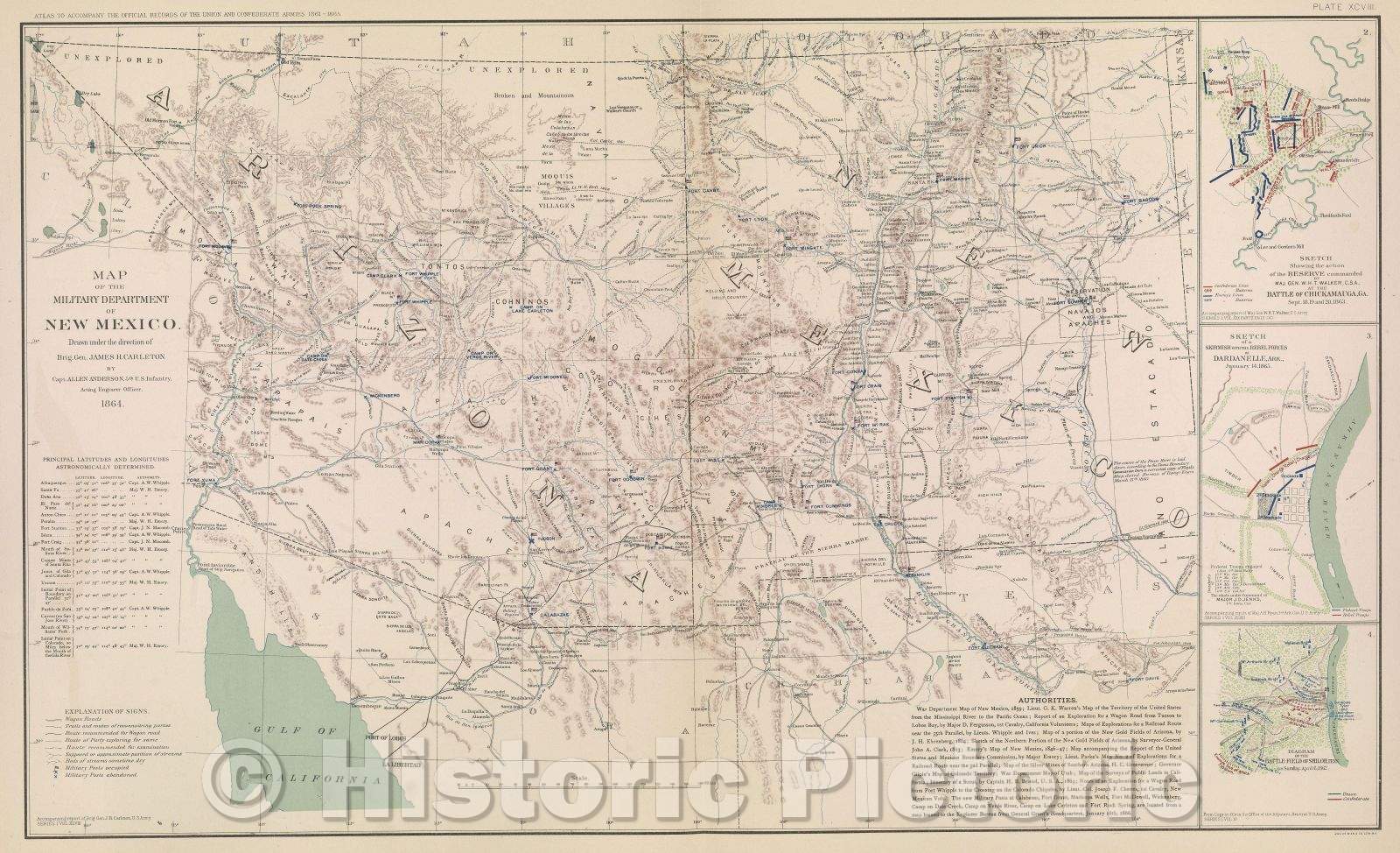 Historic Map : Map of the Military Department of New Mexico., 1865 , Vintage Wall Art