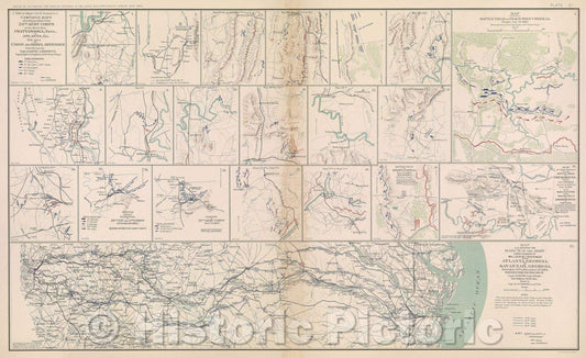 Historic Map : Title to maps 1 to 19 inclusive. Campaign maps showing position of the 20th Army Corps on the march from Chattanooga, Tenn., to Atlanta, 1864 , Vintage Wall Art