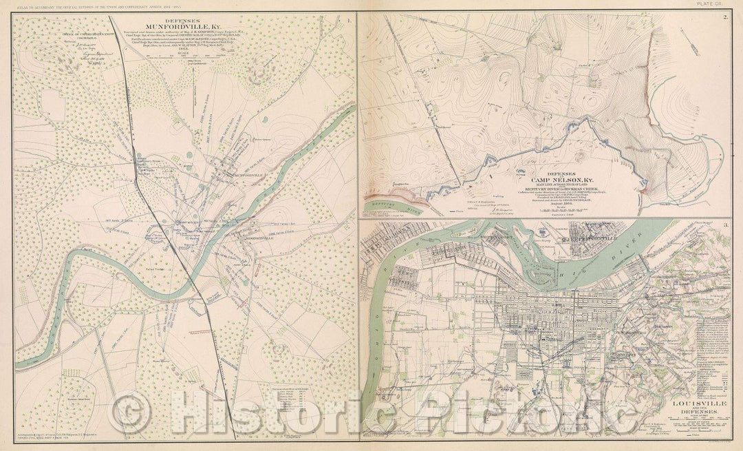 Historic Map : Defenses of Munfordville, KY., 1865 , Vintage Wall Art