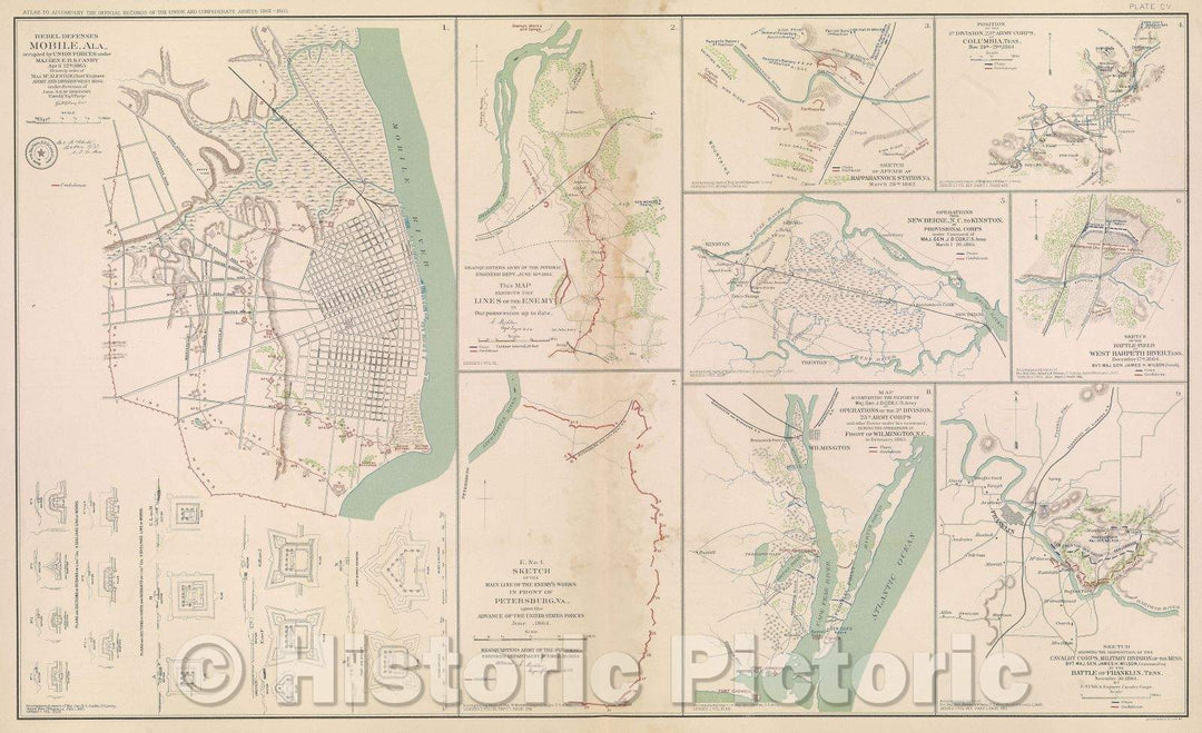 Historic Map : Rebel defenses Mobile, Ala., occupied by Union forces under Maj. Gen. E. R. S. Canby April 12th, 1865., 1865 , Vintage Wall Art