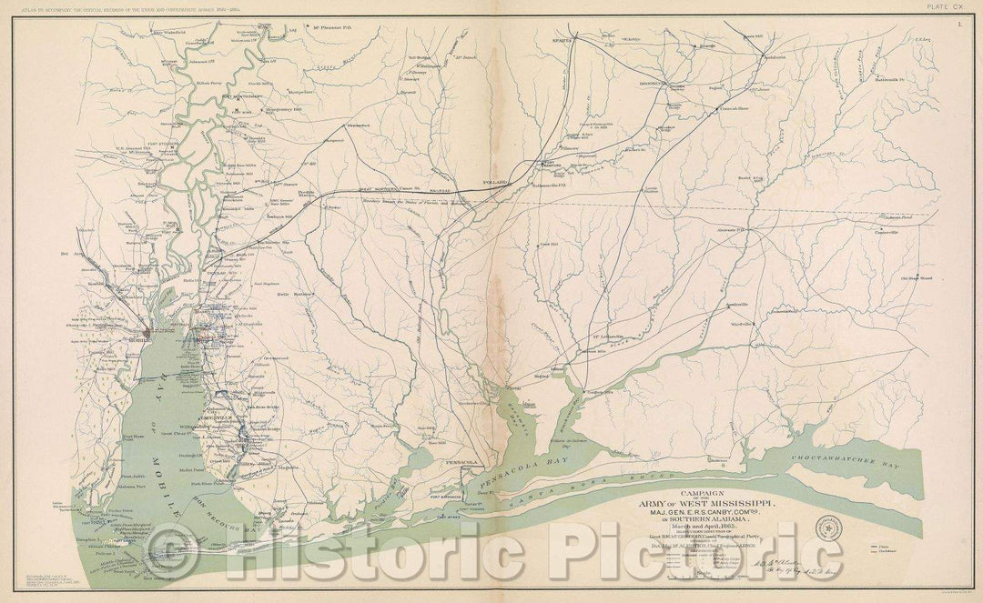 Historic Map : Campaign of the Army of West Mississippi, Maj. Gen. E. R. S. Canby, com'dg., in Southern Alabama, March and April, 1865., 1865 , Vintage Wall Art