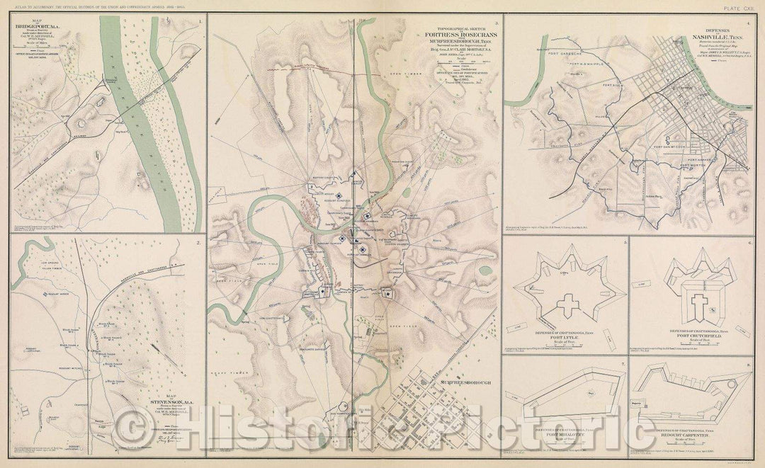Historic Map : Map of Bridgeport, Ala., 1865 , Vintage Wall Art