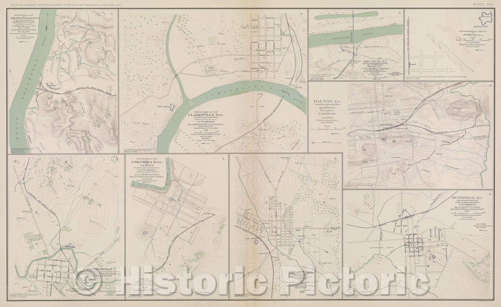 Historic Map : Topographical map of Johnsonville, Tenn., 1865 , Vintage Wall Art