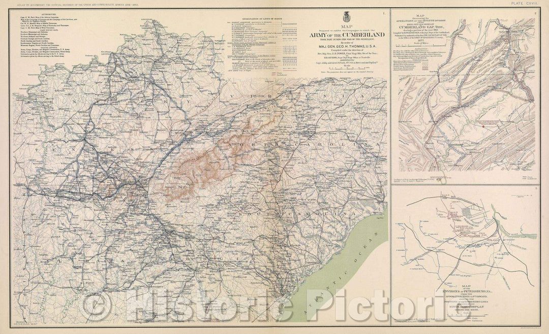 Historic Map : Map prepared to exhibit the campaigns in which the Army of the Cumberland took part during The War of the Rebellion., 1877 , Vintage Wall Art