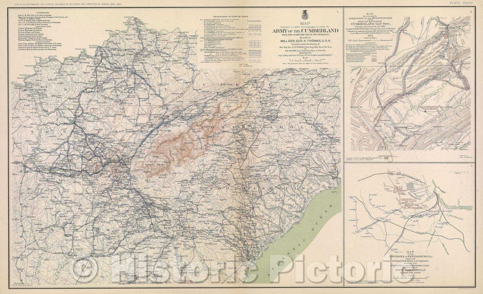 Historic Map : Map prepared to exhibit the campaigns in which the Army of the Cumberland took part during The War of the Rebellion., 1877 , Vintage Wall Art