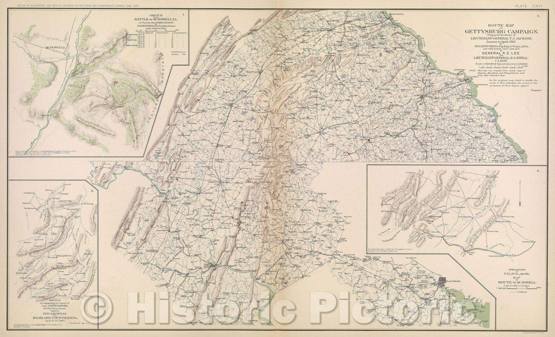 Historic Map : Sketch of the battle of McDowell, VA. on Thursday, May 8th 1862. (Jackson), 1865 , Vintage Wall Art