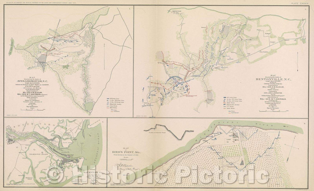 Historic Map : Map illustrating the Battle of Averasborough, N. C. fought March 16th, 1865, between the divisions of genls. Ward and Jackson of the 20th Army Corps, 1865 , Vintage Wall Art