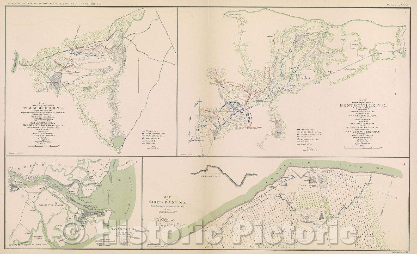 Historic Map : Map illustrating the Battle of Averasborough, N. C. fought March 16th, 1865, between the divisions of genls. Ward and Jackson of the 20th Army Corps, 1865 , Vintage Wall Art