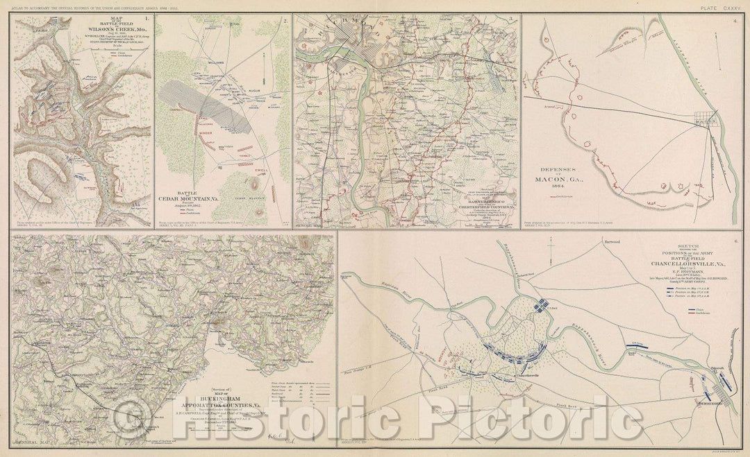 Historic Map : Map of the Battle-Field of Wilson's Creek, MO., Aug. 10, 1861., 1865 , Vintage Wall Art