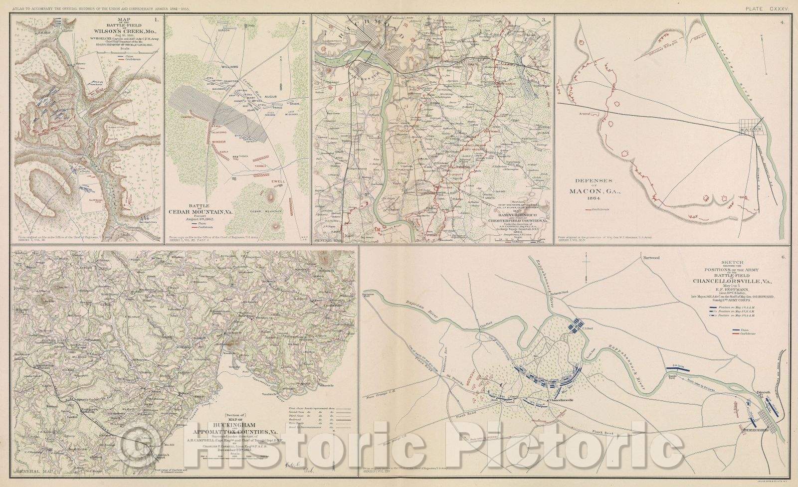 Historic Map : Map of the Battle-Field of Wilson's Creek, MO., Aug. 10, 1861., 1865 , Vintage Wall Art