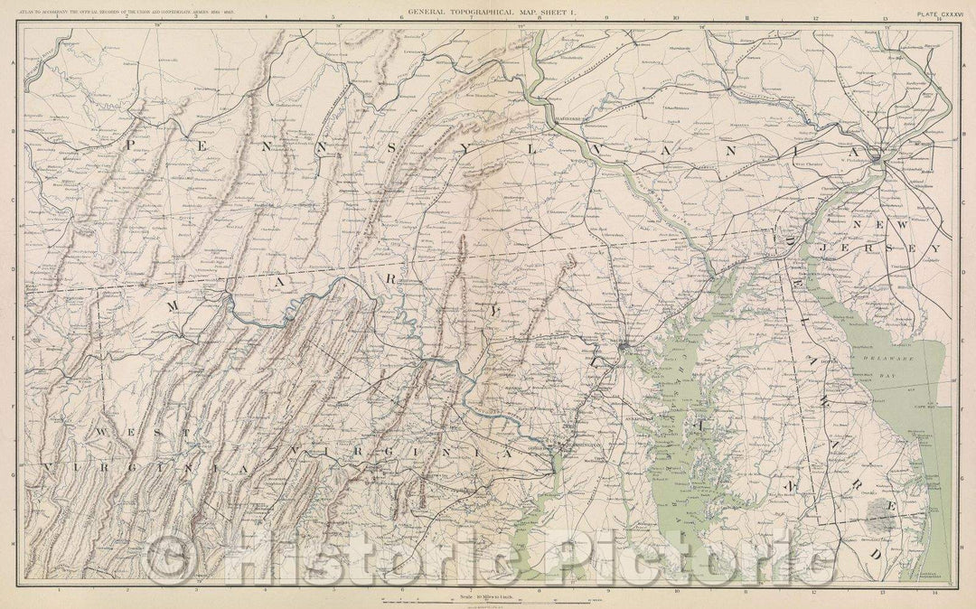Historic Map : General Topographical Map.  Sheet I., 1891 , Vintage Wall Art