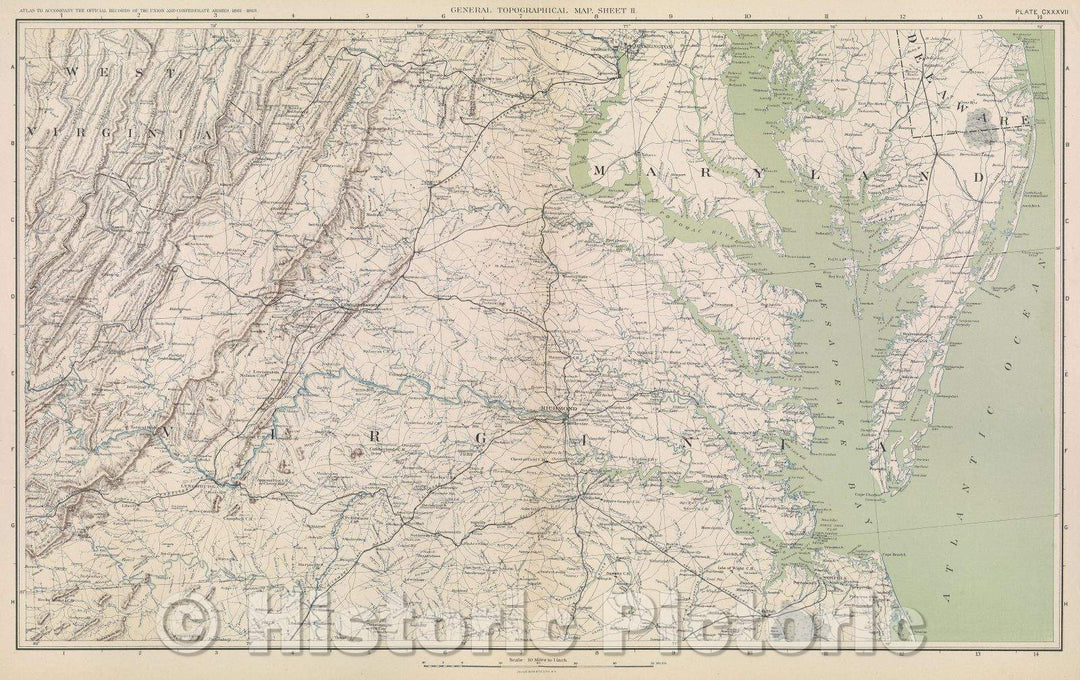Historic Map : General Topographical Map.  Sheet II., 1891 , Vintage Wall Art