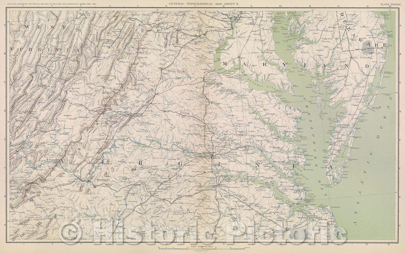 Historic Map : General Topographical Map.  Sheet II., 1891 , Vintage Wall Art
