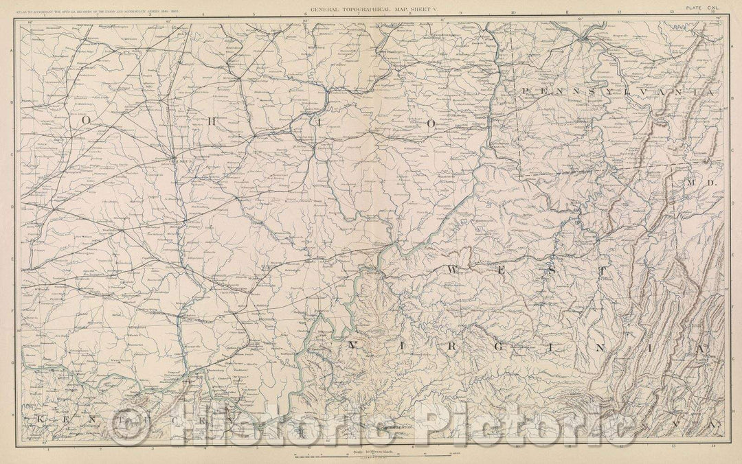 Historic Map : General Topographical Map.  Sheet V., 1891 , Vintage Wall Art