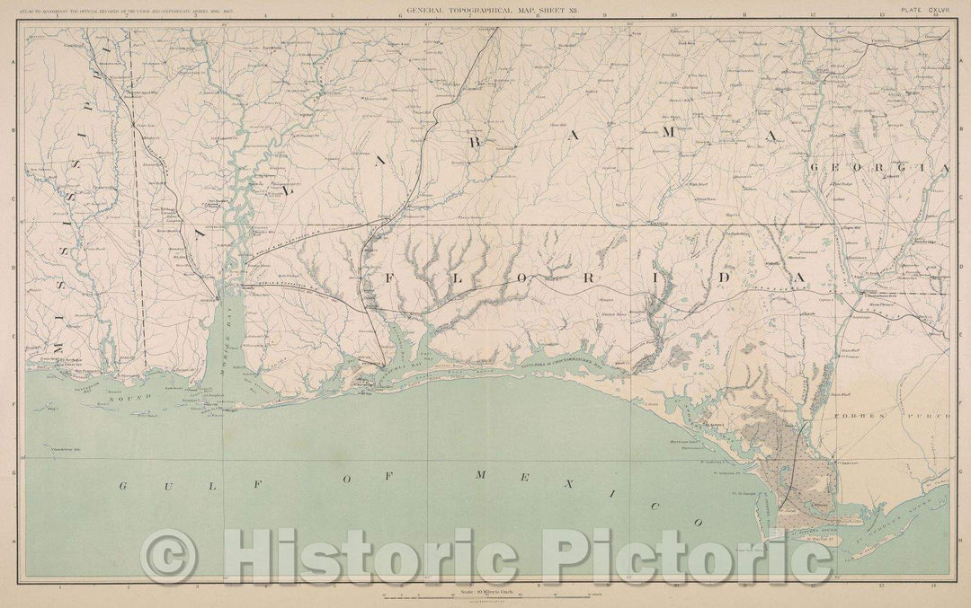 Historic Map : General Topographical Map.  Sheet XII., 1891 , Vintage Wall Art