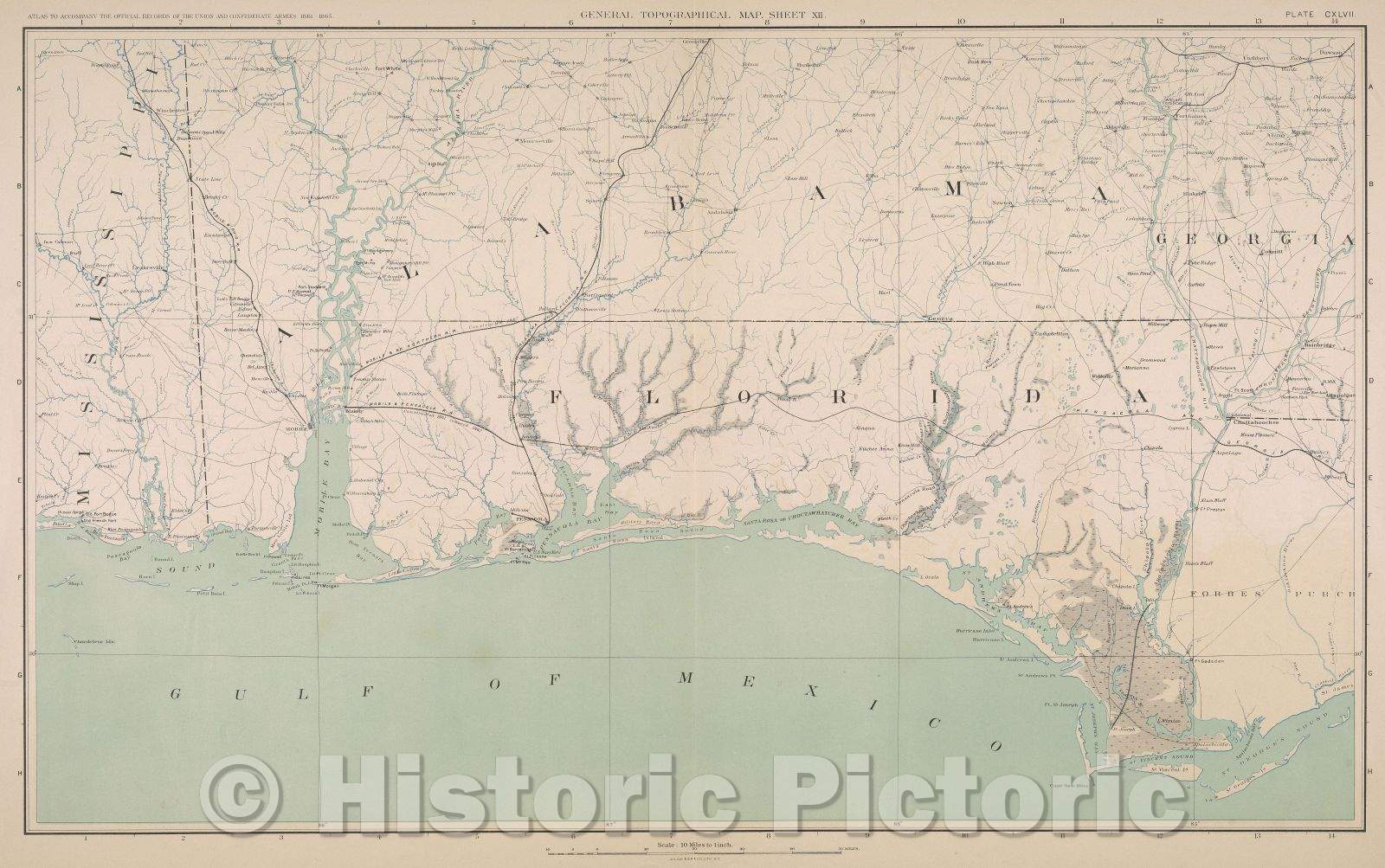 Historic Map : General Topographical Map.  Sheet XII., 1891 , Vintage Wall Art