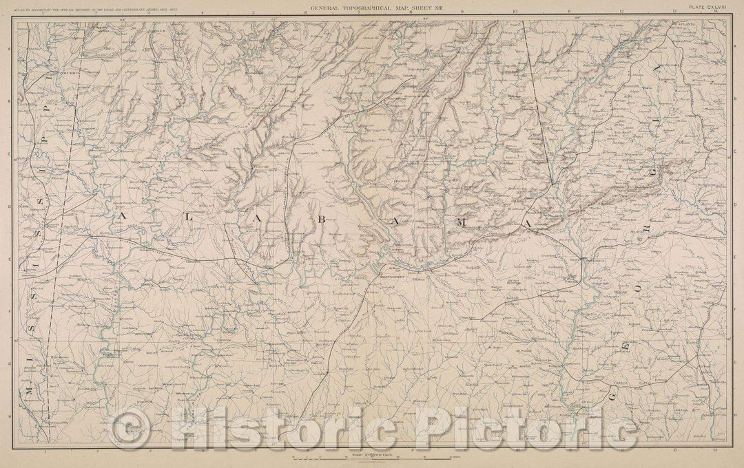 Historic Map : General Topographical Map.  Sheet XIII., 1891 , Vintage Wall Art