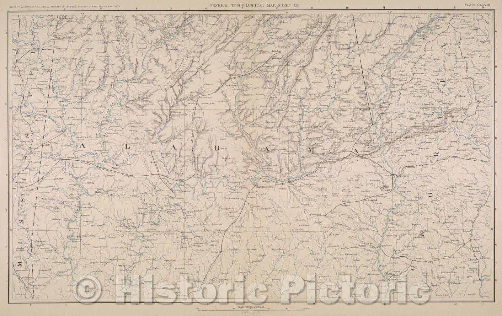 Historic Map : General Topographical Map.  Sheet XIII., 1891 , Vintage Wall Art