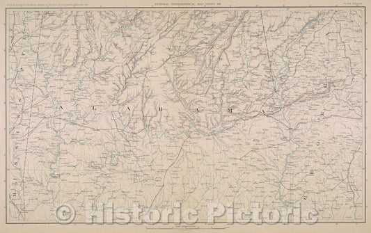 Historic Map : General Topographical Map.  Sheet XIII., 1891 , Vintage Wall Art