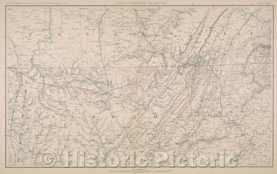 Historic Map : General Topographical Map.  Sheet XIV., 1891 , Vintage Wall Art