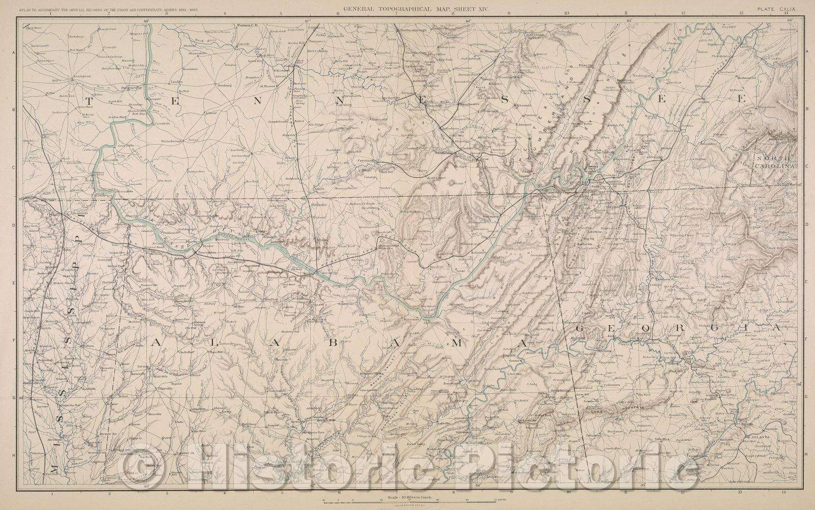 Historic Map : General Topographical Map.  Sheet XIV., 1891 , Vintage Wall Art
