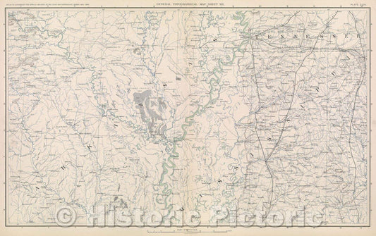 Historic Map : General Topographical Map.  Sheet XIX., 1891 , Vintage Wall Art