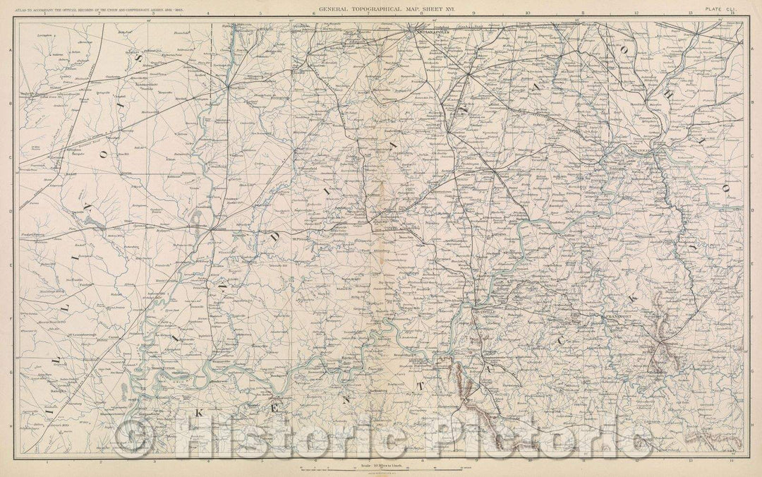 Historic Map : General Topographical Map.  Sheet XVI., 1891 , Vintage Wall Art