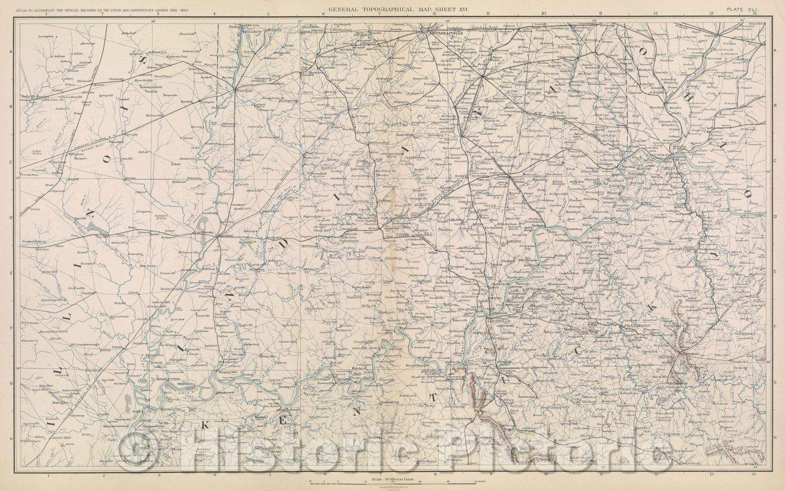 Historic Map : General Topographical Map.  Sheet XVI., 1891 , Vintage Wall Art