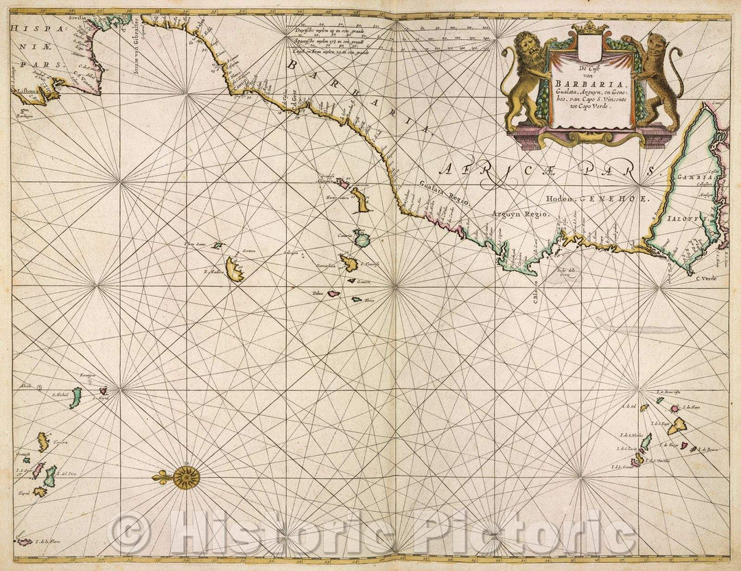 Historic Map : De cust van Barbaria, Gualata, Arguyn, en Geneheo, van Capo S. Vincente tot Capo Verde., 1666 , Vintage Wall Art