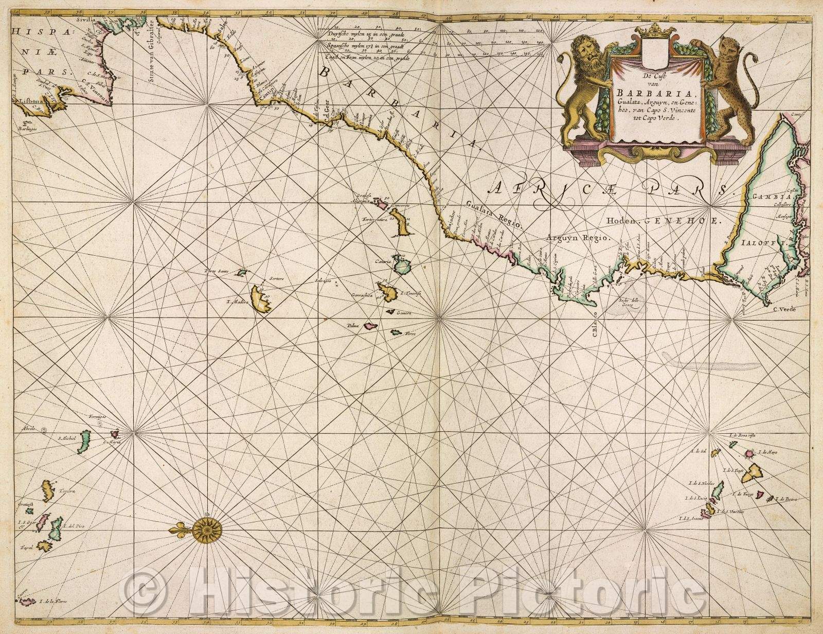 Historic Map : De cust van Barbaria, Gualata, Arguyn, en Geneheo, van Capo S. Vincente tot Capo Verde., 1666 , Vintage Wall Art