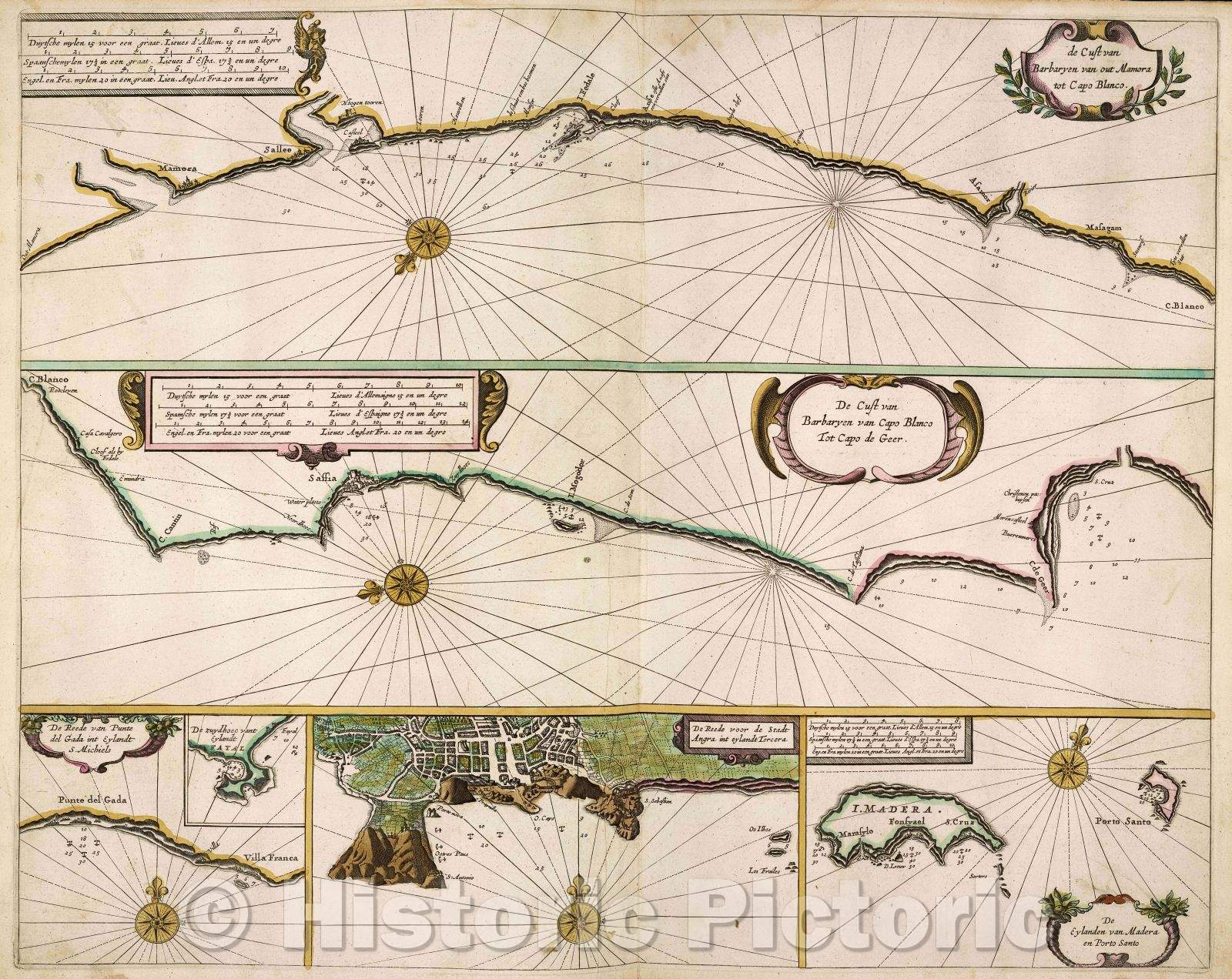 Historic Map : de cust van Barbaryen van out Mamora tot Capo Blanco. top inset, 1666 , Vintage Wall Art