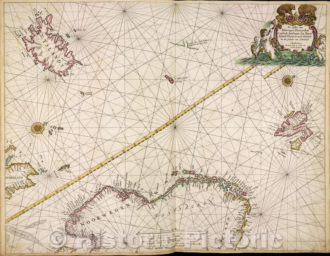 Historic Map : De custen van Noorwegen, Finmarcken, Laplandt, Spitsbergen, Ian Mayen Eylandt, Yslandt, als mede Hitlandt, en een gedeelte van Schotlandt., 1666 , Vintage Wall Art