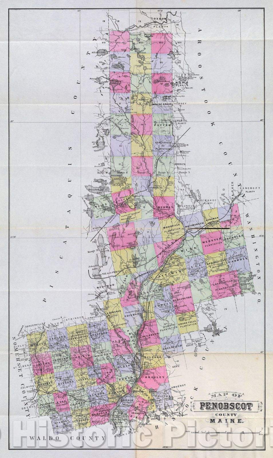 Historic Map : Map of Penobscot County, Maine., 1895 , Vintage Wall Art